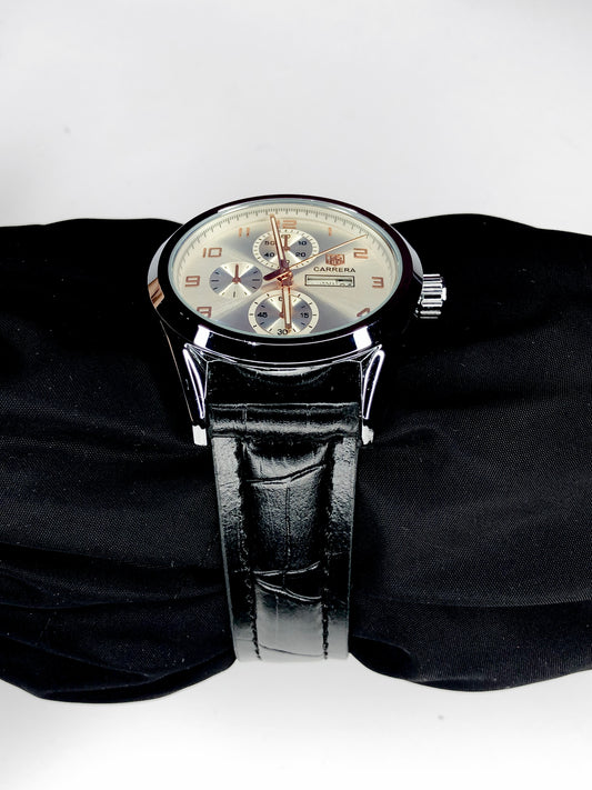 Tag Huer chrono style with Black leather strap